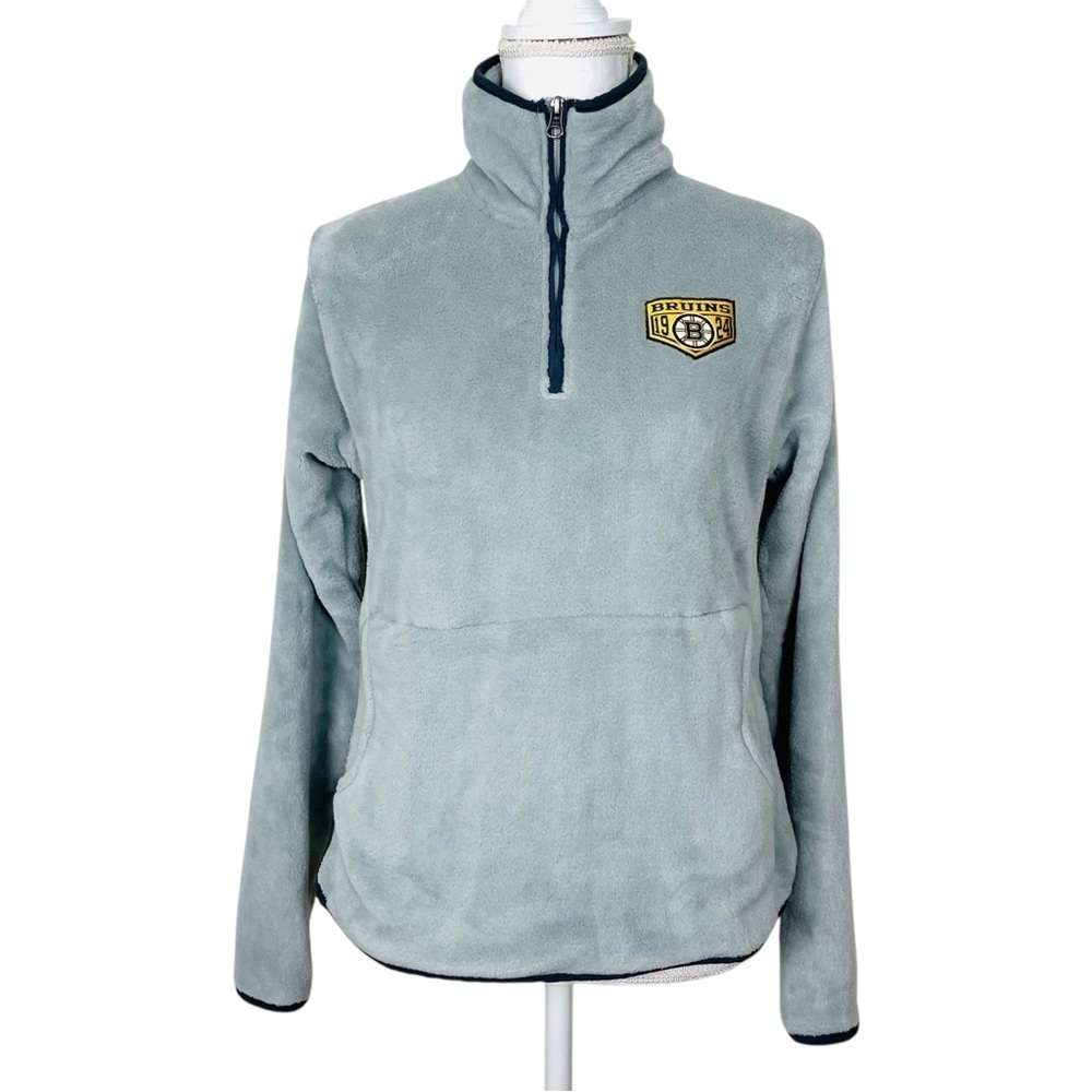 NHL Bruins Quarter Zip Fleece Pullover Cozy Light Gray Size Medium